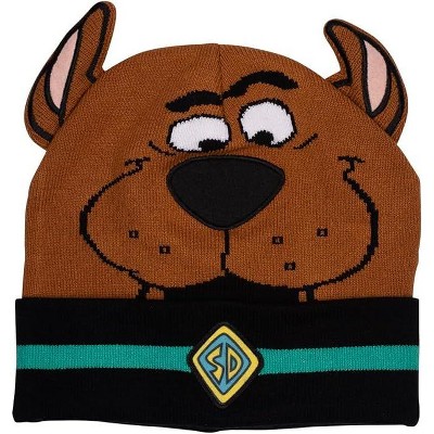 Scooby Doo Cuff 3D Beanie, Jacquard knit with Embroidered Appliques, Brown