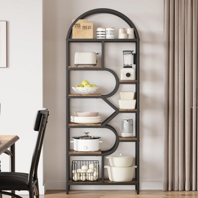 6-Tier Open Bookshelf - 81.7 Inch Arched Bookcase Tall Display Racks with Open Storage Shelf