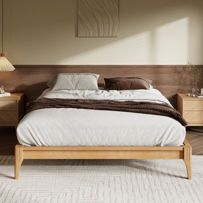 Merax Solid Bamboo Platform Bed Frame with Wooden Slats & Metal Support