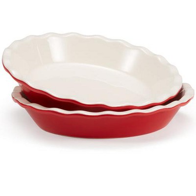 Kook 9-Inch Porcelain Pie Pan, Deep Round Baking Dish with Wave Edge  36 oz, Microwave & Oven Safe,
