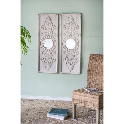 Wooakway 48"H × 17"W 2-Piece Antique White Wood Accent Wall Mirrors Distressed Mirrors for Living Room Entryway Bedroom