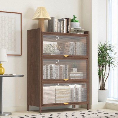 KTMBDW 44/57'' Tall Metal Bookshelf with 3/4 Flip Doors, Metal Bookcase, Kitchen Storage Cabinet with Storage Space for Bedroom, Office, Living Room