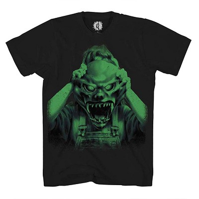 Mens Goosebumps Horror Mask Shirt - Goosebumps Book List Front and Back Mens T-Shirt (Black, Large)