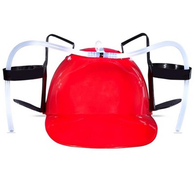Beer and Soda Drinking Helmet Party Hat - Beer and Soda Guzzler Helmet, Fun Party Drinking Hat, Party Gags Cap Red