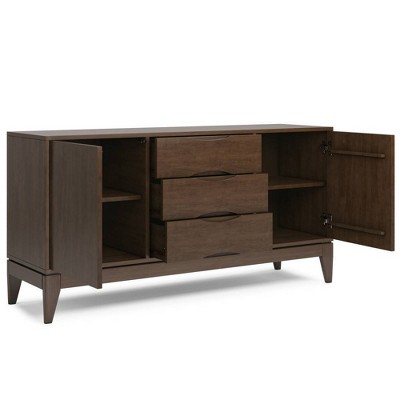 WyndenHall Pearson Sideboard Buffet Walnut Brown: Mid-Century Modern Storage, 3 Drawers, 2 Doors