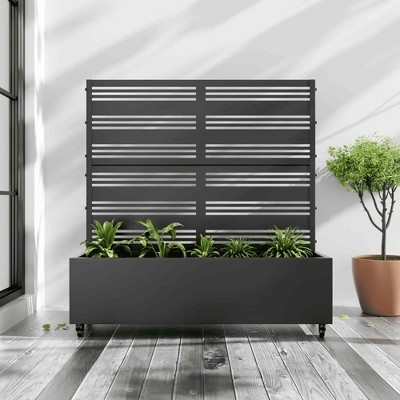 Lirago Iron Black Arch Mobile Planters Planting Box Trellis for Climbing Plants 47x47