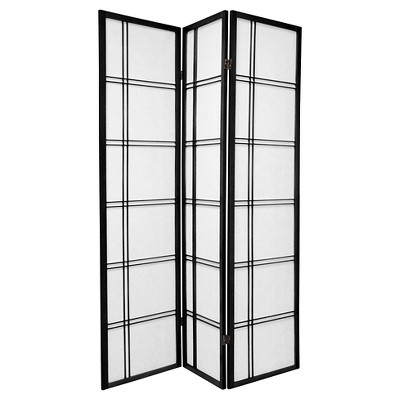 Oriental Furniture 6 ft. Tall Double Cross Shoji Screen - Black (3 Panels):Hardwood Frame, Metal Hardware, No Assembly Required