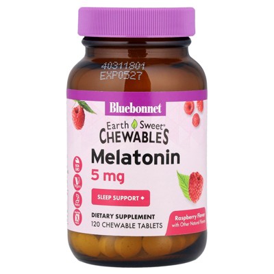Bluebonnet Nutrition Earth Sweet® Chewables, Melatonin, Raspberry, 5 mg, 120 Chewable Tablets