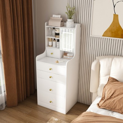 Vanity Desk with LED Lighted Mirror and Storage Drawers, Compact Makeup Table with Stool for Bedroom-3irtyhousy