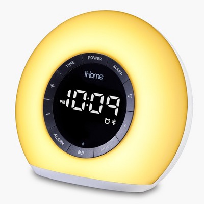 iHome Sunrise Alarm Clock Radio with Bluetooth Speaker and Color Changing Lamp - White (iBT32)