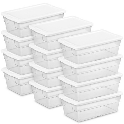 Sterilite 12 Pack 16 Qt Stackable Storage Box, Clear Plastic Snap-On Lid Bins