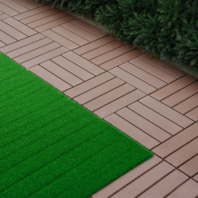 Gulches Plastic Interlocking Deck Tiles,44 Pack Patio Deck Tiles,12"x12" Square Waterproof Outdoor All Weather Use,Brown