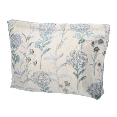 Unique Bargains Travel Canvas Floral Zipper-Closure Makeup Bag Light Blue 1 Pc