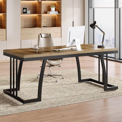 Tribesigns 63" Executive Desk, Office Computer Desk with Thick Wooden Desktop & Sturdy Metal Frame, Simple Writing Study Table for Home Office
