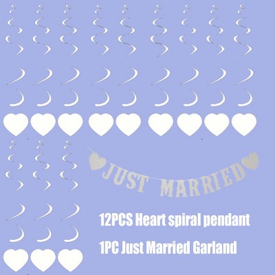Aghana Digitals 13-Piece Paper Wedding Decor Set: Just Married Banner & 6 White Heart Hanging Swirls