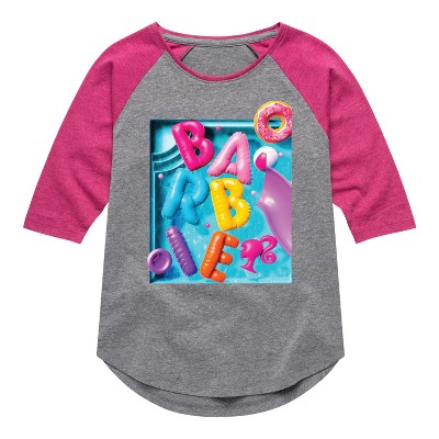 Girls' - Barbie - Summer Pool Floaties Shirt Tail Raglan Graphic T-shirt