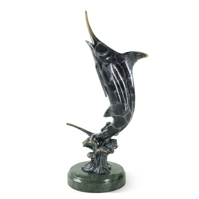 SPI Home Metal Hunting Marlin Figurine – 10.5" Ocean Predator Sculpture, Nautical Decor Accent