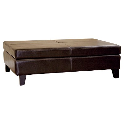 Sandusky Full Leather Cocktail Ottoman Dark Brown - Baxton Studio: Multipurpose Storage & Seating