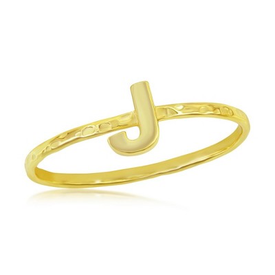 Bella Silver Sterling Silver Initial Hammered Band Ring - Gold Plated - Available Sizes:  9 ,  8 ,  7 ,  6 ,  5