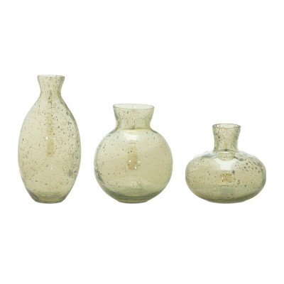 HomeRoots Set of Three Sage Green Seeded Bubble Glass Table Vases