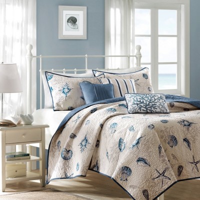 Brushed Microfiber Quilt Set with Throw Pillows Blue Full/Queen