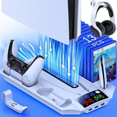 Beboncool PS5 Cooling Fan Stand with Dual Controller Charger Station for PS5 & Pro & Slim White Model 1