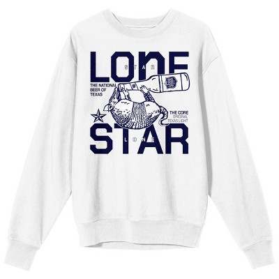 Lone Star Armadillo Drinking Beer Crew Neck Long Sleeve Adult White Sweatshirt
