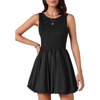 INSPIRE CHIC Women's Bubble Sleeveless Crew Neck Backless Tank Mini Sundress