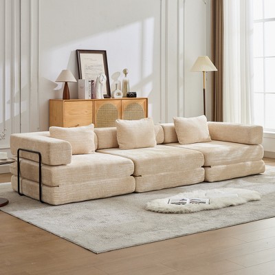 Whisen Convertible Floor Sofa Bed with Fixed-Shape Frame Loveseats Boneless Modular Sectional Chenille Fabric