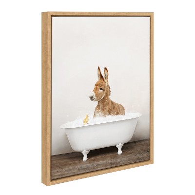 18" x 24" Sylvie Baby Donkey in Rustic Bath Framed Canvas by Amy Peterson - Kate & Laurel All Things Decor