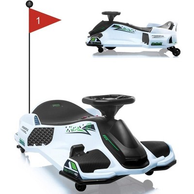 Kids Electric Drift Car, 24V Ride-On Go-Kart, Speed Up to 7.5MPH, Built-in Music, Colorful LED Tail Lights, Low-Power Alarm, for Boys Girls