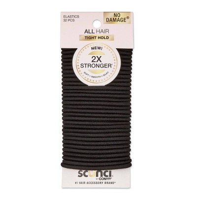 scünci No Damage 2X Stronger Elastic Hair Ties - Black - 4mm - All Hair - 32pcs