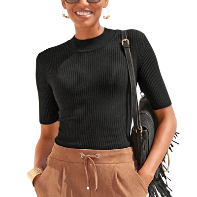 Women's Ribbed Short Sleeve Sweater - LASCANA