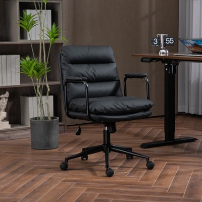 MOEPISY Office Chair, Mid Back Home Office Desk Task Chair with Wheels and Arms Ergonomic PU Leather (Black)