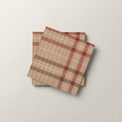 16ct Fall Plaid Paper Beverage Napkins Burgundy/Brown - Hearth & Hand™ with Magnolia