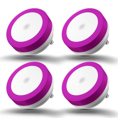 DORESshop 4-Pack 0.6W Plug-in Light Sensor Night Lights, Purple LED with White Housing