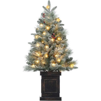 3FT Prelit Snow Flocked Christmas Tree with Prelit Premium 78 LED 8 Mode Battery Powered Mini Small Xmas Tree with Classic Black Base