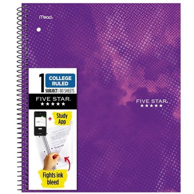 Five Star Active Subject Notebook 80ct Purple