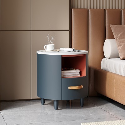 Christopher Knight Home Emmie Modern Round Nightstand with Storage Drawer and Open Shelf