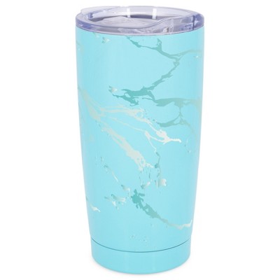 Elanze Designs 20 oz Stainless Steel On the Go Insulated Travel Tumbler With Push Top Lid, Sky Blue Marble Print Sky Blue
