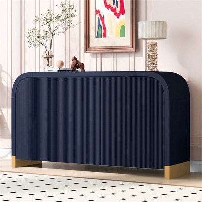 Modern 4 Wavy Door Curved Corner Sideboard Storage Cabinet With Adjustable Shelves, Buffet Cabinet For Dining Room Living Room Bedroom Hallway Kitchen