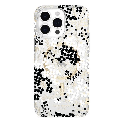 Kate Spade New York iPhone 15 Pro Max Protective Case with MagSafe - Black & White Floral with Gems