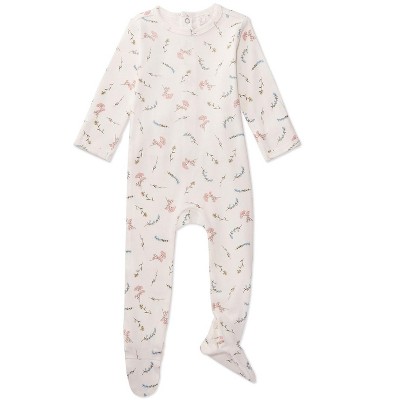 MiniMe Baby and Toddler Girls Mini-Ribbed 100% Cotton Floral Footie with Foldover Hand Covers