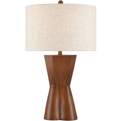 Possini Euro Design Tri 30" Tall Large Modern End 3-Way Table Lamp Brown Faux Wood Finish Single Off-White Shade Living Room Bedroom Bedside
