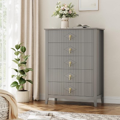 5 Drawers Dresser for Bedroom,Wide Modern Chest of Drawers with Metal Handle