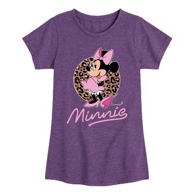 Girls' - Disney - Minnie Leopard Print Fitted Short Sleeve Graphic T-Shirt