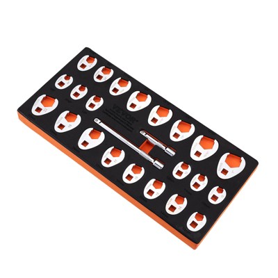 VEVOR 3/8" Drive Crowfoot Wrench Set with 2 Extension Bars, 24-Piece Crows Foot Wrench Set, SAE  3/8"-1" and Metric 10-22 mm