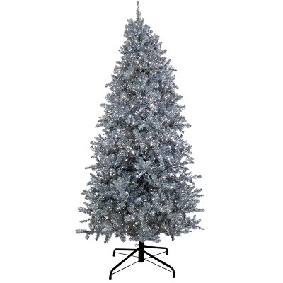 Prelit Matte Silver Metallic Artificial Christmas Tree Warm White Lights - National Tree Company