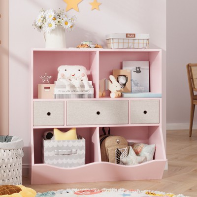 Kids Bookshelf, 3-Tier Toy Storage Cabinet Toy Chest, Multifunctional Storage Chest for Nursery, Children's Room, Bedroom, School