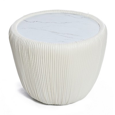 LuxenHome White Round Accent Side Table Off-White